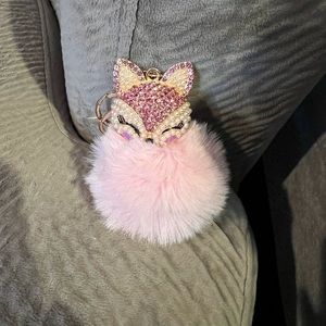 Pink bling/fluffy fox keychain/purse charm
